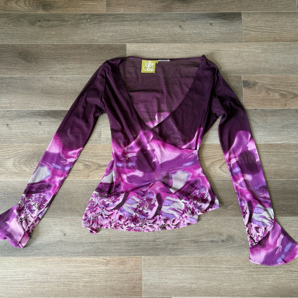 Purple and Pink See-Through Long Sleeve Top